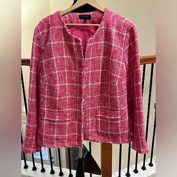 Talbots Pink and White TWISTED WINDOWPANE Tweed Jacket, WOMEN SIZE 20W - Picture 4 of 12